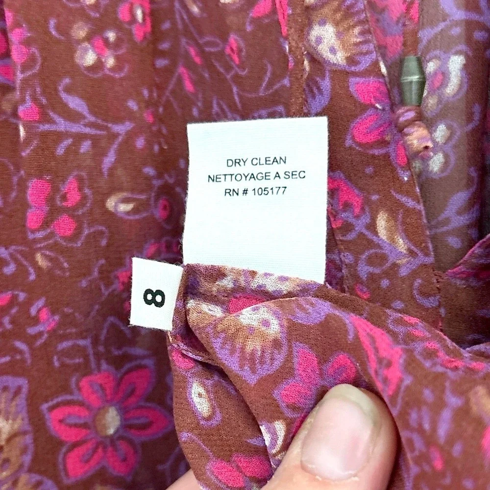 Ulla Johnson Renly Silk Paisley Floral Puff Sleeve Blouse Berry Purple Size 8